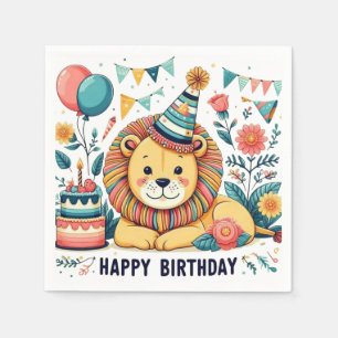 Serviette En Papier Chapeau de fête d'anniversaire de lion mignon