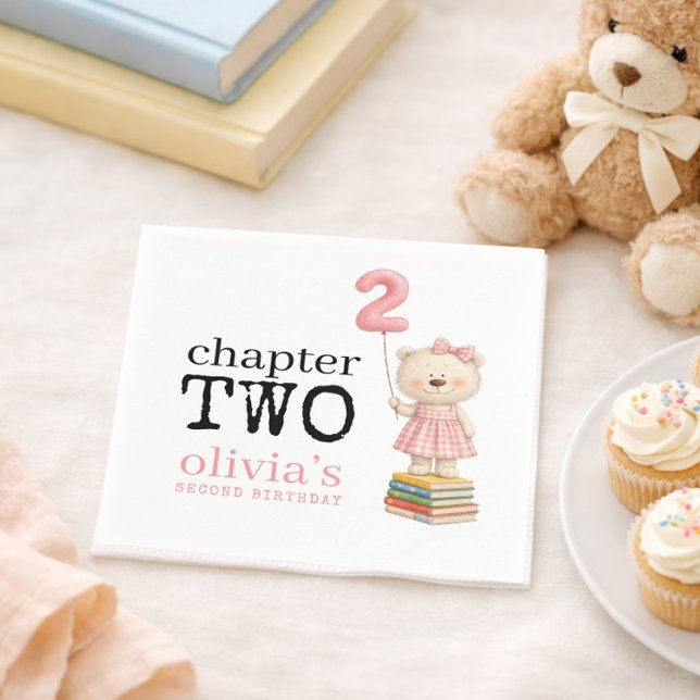 Serviette En Papier Chapter Two Teddy Bear Books Girl 2nd Birthday (Créateur téléchargé)