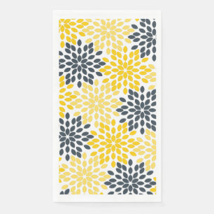 Serviette En Papier Charbon jaune et gris Moderne Floral