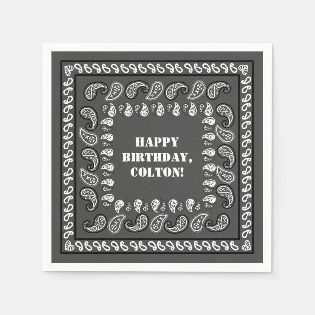 Serviette En Papier Charcoal Grey Western Bandana Imprimer Anniversair (Devant)