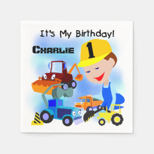 Serviette En Papier Chariots de construction 1er Anniversaire Papier s