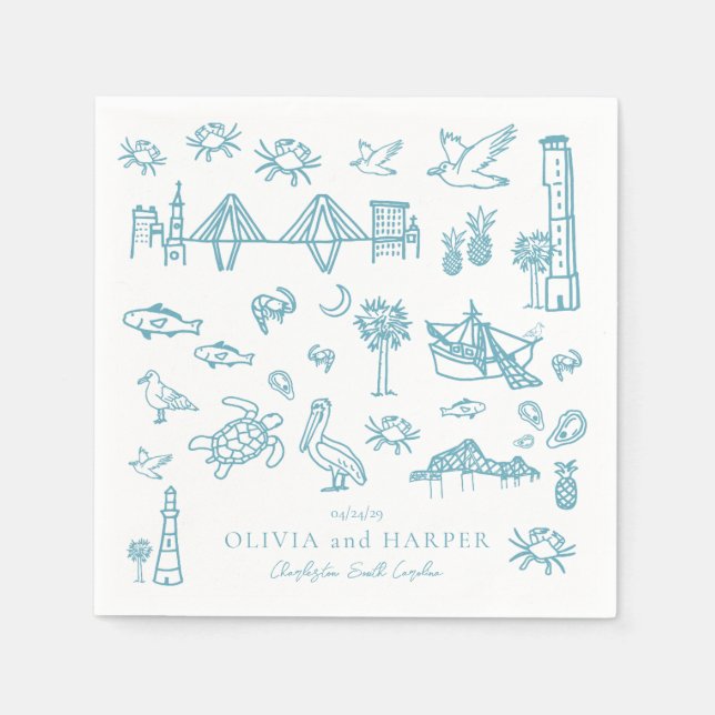 Serviette En Papier Charleston Toile in Blue Napkin (Devant)