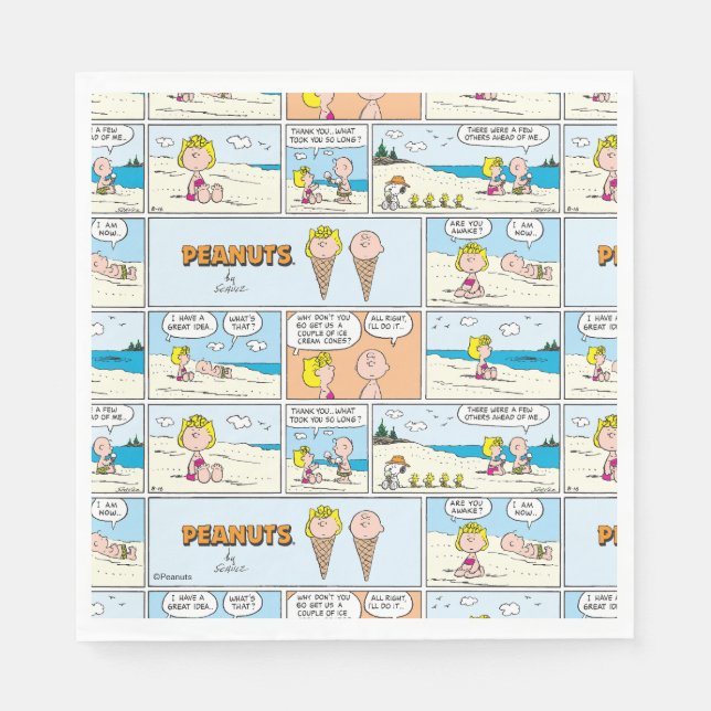 Serviette En Papier Charlie Brown & Glace Sally À La Plage (Devant)