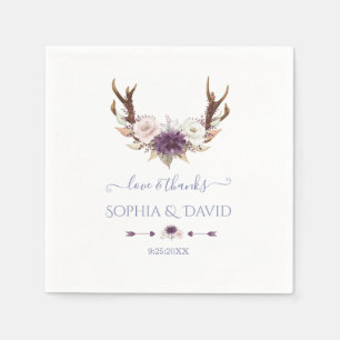 Serviette En Papier Charm Lavender Rose Fleurs Blanches Antlers Mariag