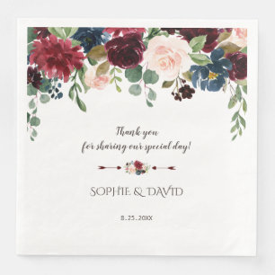 Serviette En Papier Charm Merlot Marine Blue Floral Mariage