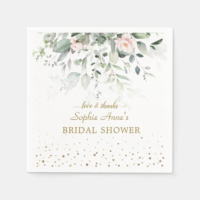 Serviette En Papier Charmant Aquarelle rose Floral Fête des mariées or (Devant)