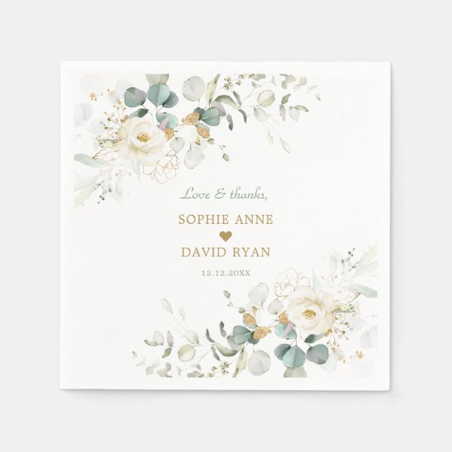 Serviette En Papier Charmant blanc Floral Airal Feuilles Mariage servi (Devant)