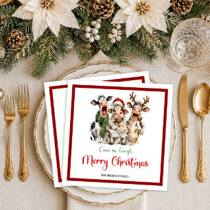 Serviette En Papier Charmant Noël vache drôle rouge vert Noël n