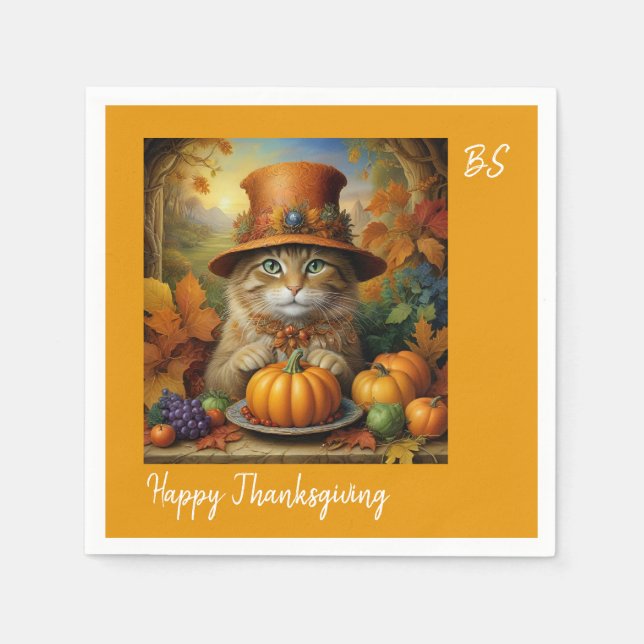 Serviette En Papier Charmant Thanksgiving Chat en déguisement (Devant)