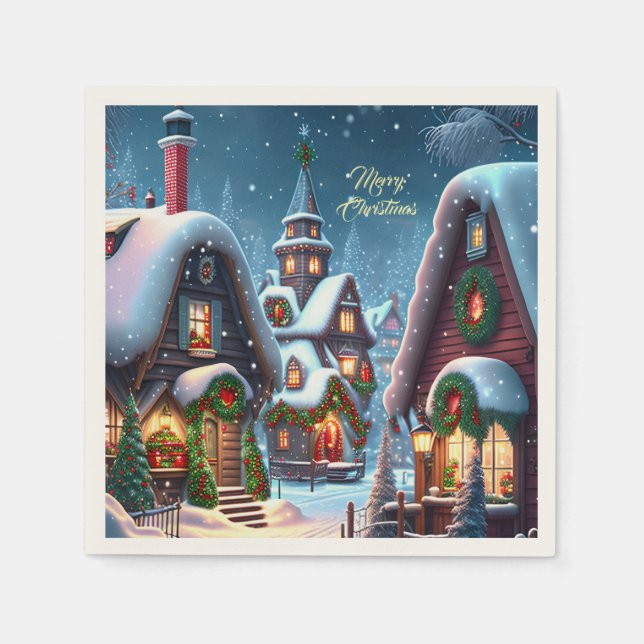 Serviette En Papier Charmant village de Noël enneigé sur mesure (Devant)