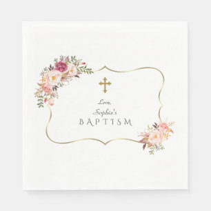 Serviette En Papier Charmante cadre or Blush rose floral Baptême