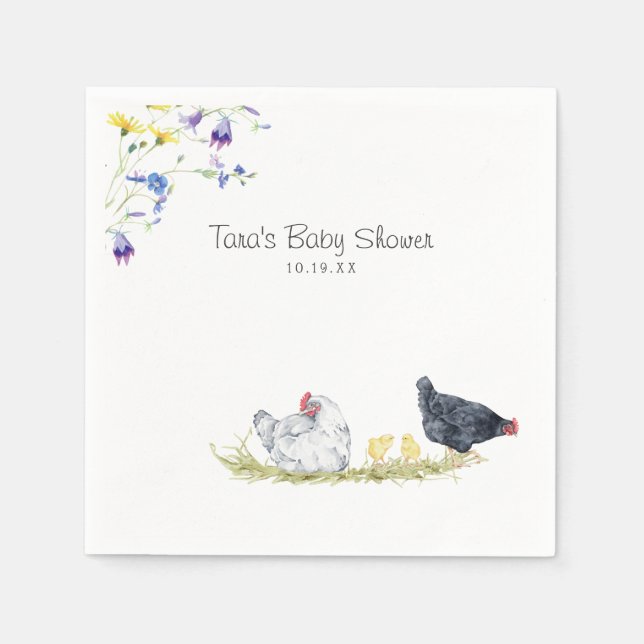 Serviette En Papier Charmante ferme rustique | Poulets et fleurs (Devant)