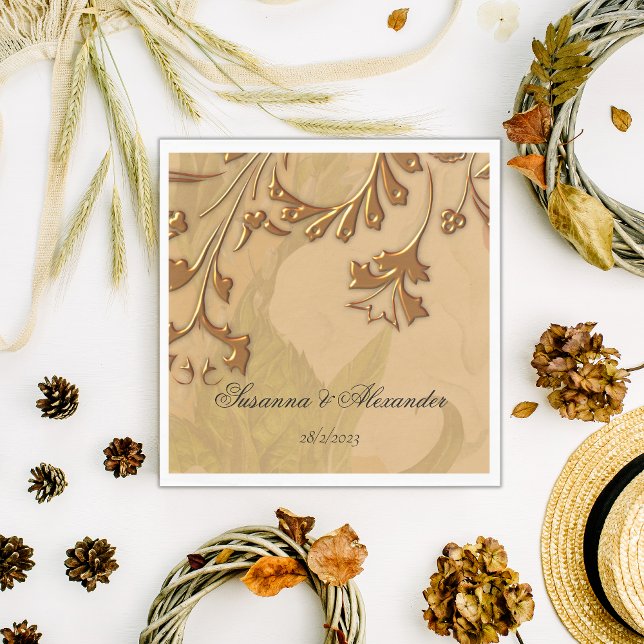 Serviette En Papier Charmante Peonies Boho et Mariage d'or (Créateur téléchargé)