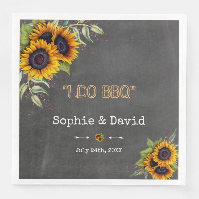 Serviette En Papier Charme Aquarelle Sunflower Chalkboard I DO BBQ (Devant)