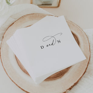 Serviette En Papier Charme élégant Mariage Monogramme noir et blanc