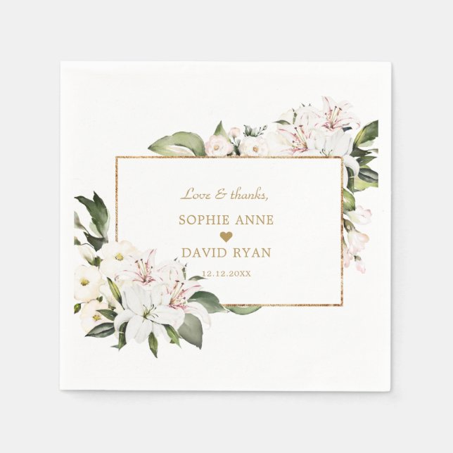 Serviette En Papier Charme Imperial Lilies Or 1er Anniversaire Baptême (Devant)