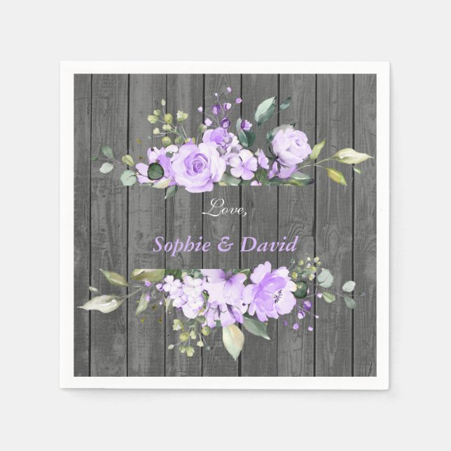Serviette En Papier Charme Lavande Floral Grange Mariage en bois (Devant)