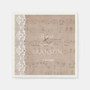 Serviette En Papier Charme Vintage feuille de musique et Mariage dente