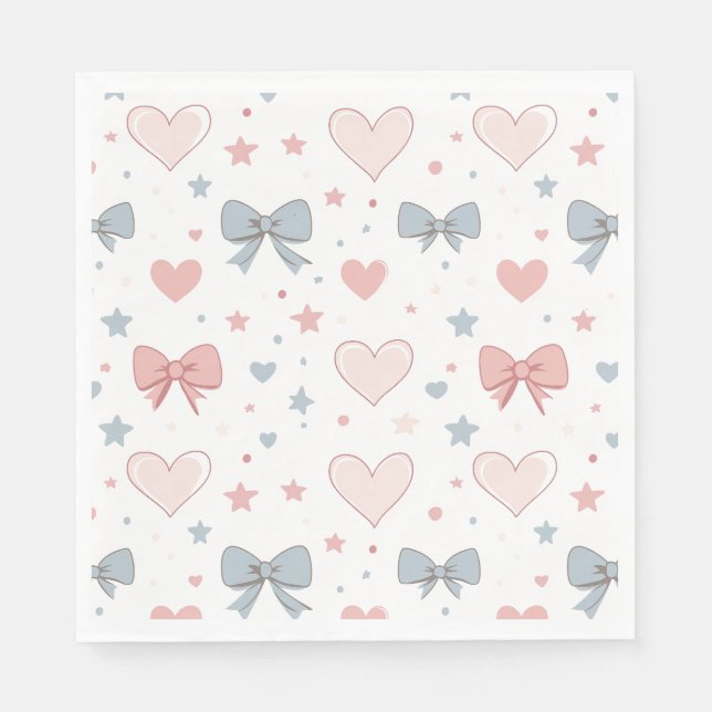 Serviette En Papier Charming Motif rose et bleu pastel Bow (Devant)
