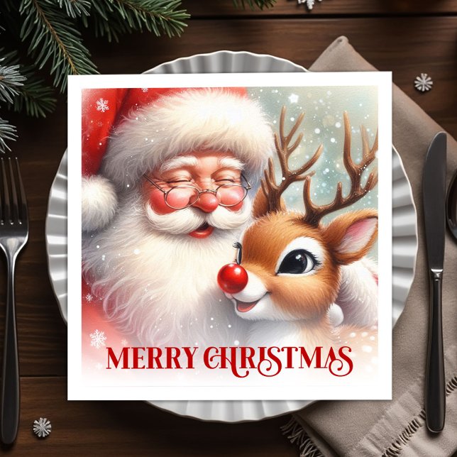 Serviette En Papier Charming Santa Rudolph Holiday Dinner Napkins (Charming Santa Rudolph Holiday Dinner Napkins)