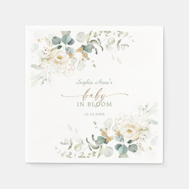 Serviette En Papier Charming White Floral Airy Leaves Baby in Bloom  (Devant)