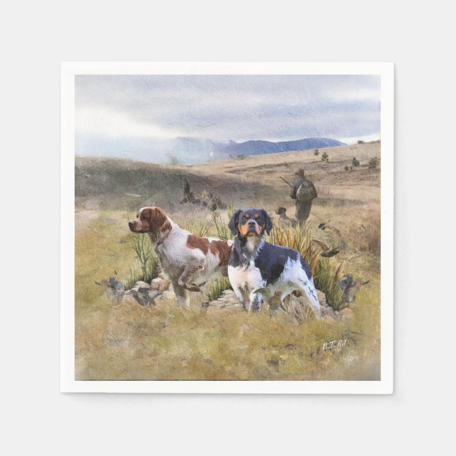 Serviette En Papier Chasse à la caille avec un Espagnol breton, Art (Devant)