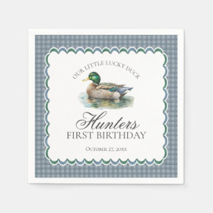 Serviette En Papier Chasse au canard colvert Gingham bleu Garçon Anniv