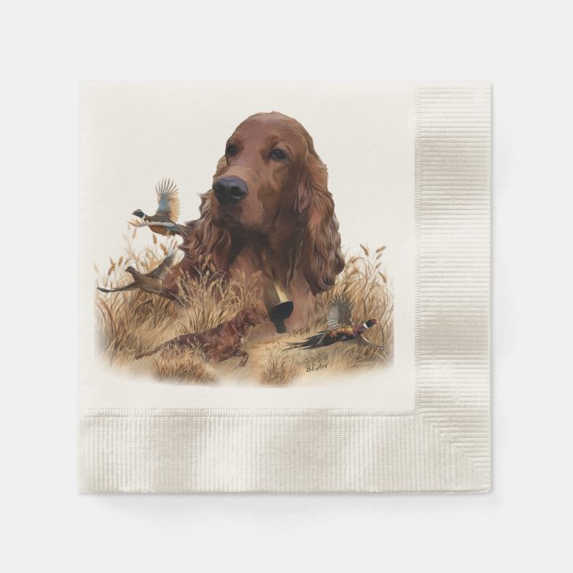 Serviette En Papier Chasse de Setter irlandais faisan, Art (Devant)
