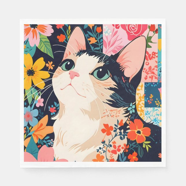 Serviette En Papier Chat à écailles florales (Devant)