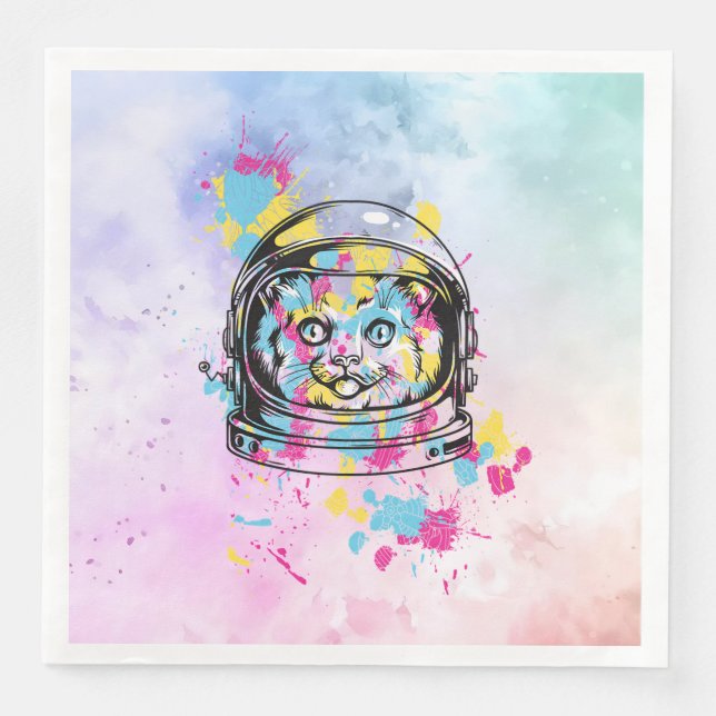 Serviette En Papier Chat Astronaute (Devant)