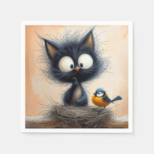 Serviette En Papier Chat aux yeux larges et grossiers tenant un ver po