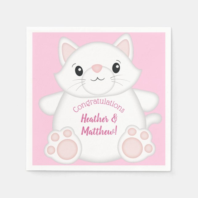 Serviette En Papier Chat Baby shower Kitty Rose (Devant)