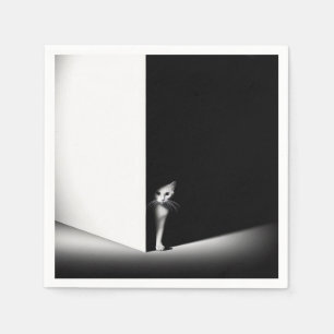 Serviette En Papier Chat Blanc Dans Les Ombres Noires