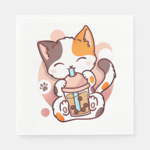 Serviette En Papier Chat Boba Tea Bubble Tea Anime Kawaii Neko pour fi