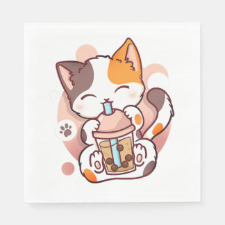 Serviette En Papier Chat Boba Tea Bubble Tea Anime Kawaii Neko pour fi
