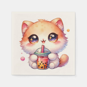 Serviette En Papier Chat Boire Boba Cute Bubble Thé