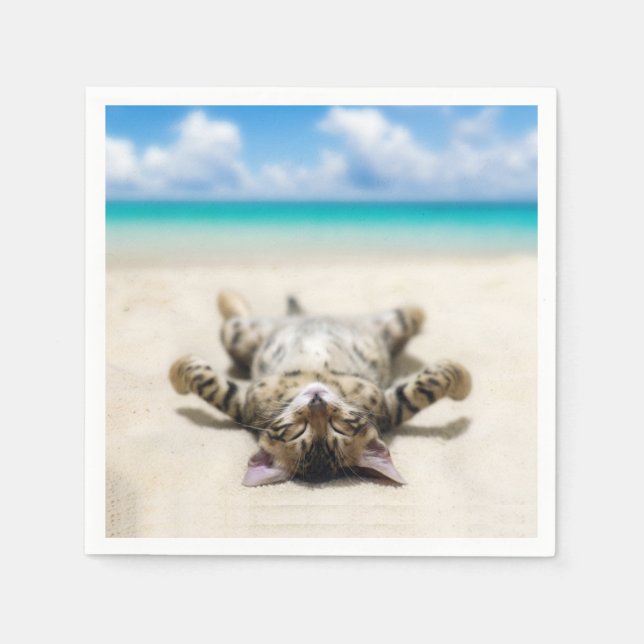 Serviette En Papier Chat bronzage à la plage (Devant)
