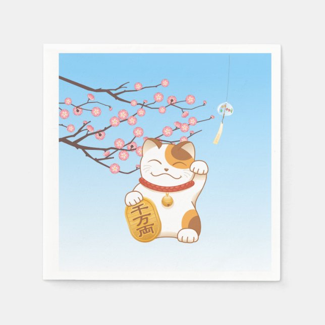 Serviette En Papier Chat Calico Lucky Japonais, Maneki Neko (Devant)