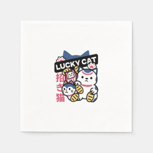 Serviette En Papier Chat Chanceux Maneki Neko – Chat de la Chance Japo