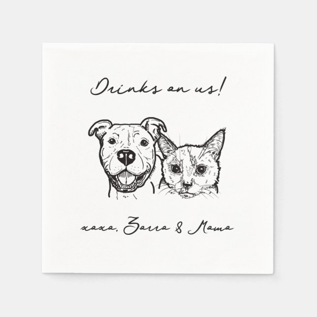 Serviette En Papier Chat Chien Boire sur nous Mariage animal de compag (Devant)