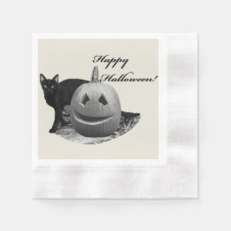 Serviette En Papier Chat & Citrouille Joyeux Halloween