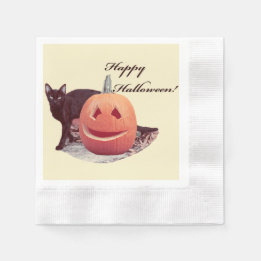 Serviette En Papier Chat & Citrouille Joyeux Halloween