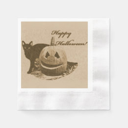Serviette En Papier Chat & Citrouille Joyeux Halloween