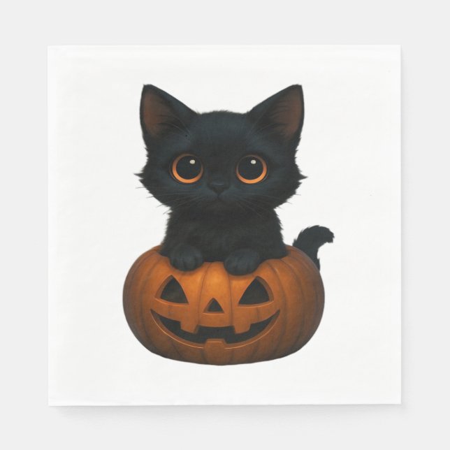Serviette En Papier Chat citrouille - Mignonne chemise d'Halloween Éff (Devant)