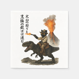 Serviette En Papier Chat cowboy noir épique chevauchant un dinosaure a