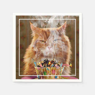 Serviette En Papier Chat Cranky Drôle Avec Cupcake D'Anniversaire Fond
