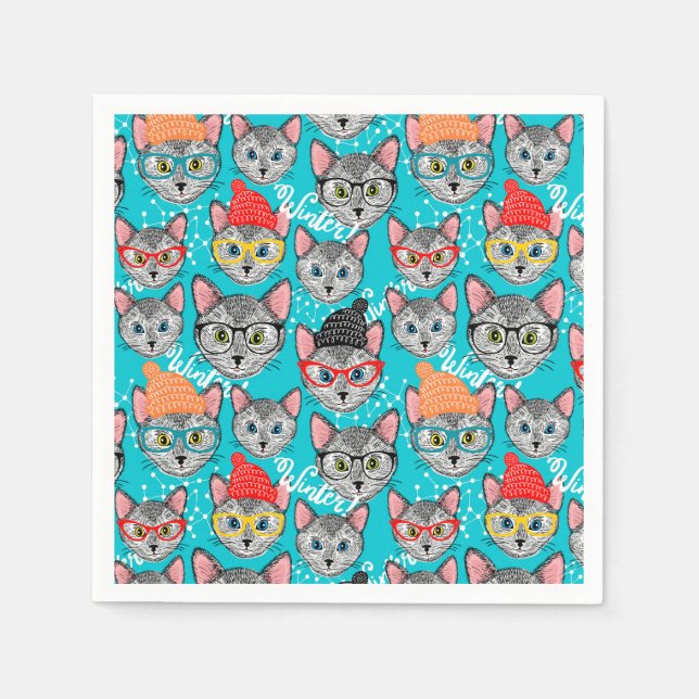 Serviette En Papier Chat dans le casquette (Devant)