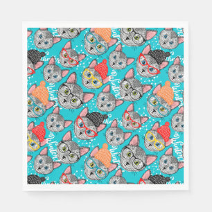 Serviette En Papier Chat dans le casquette