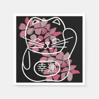 Serviette En Papier Chat de bonne chance japonais avec fleurs Sakura r