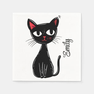 Serviette En Papier Chat de dessin animé mignon noir du milieu du sièc